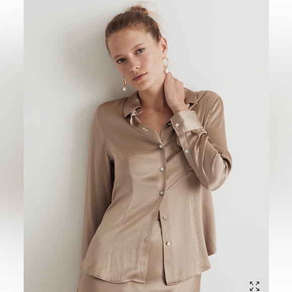 New Madewell Sz 12 Darted Button-Up Shirt in Satin - Picture 3 of 10